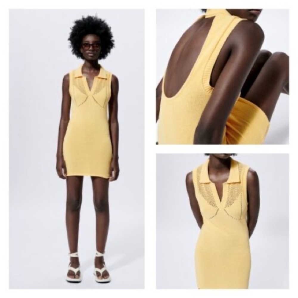 NWT ZARA perforated knit yellow dress